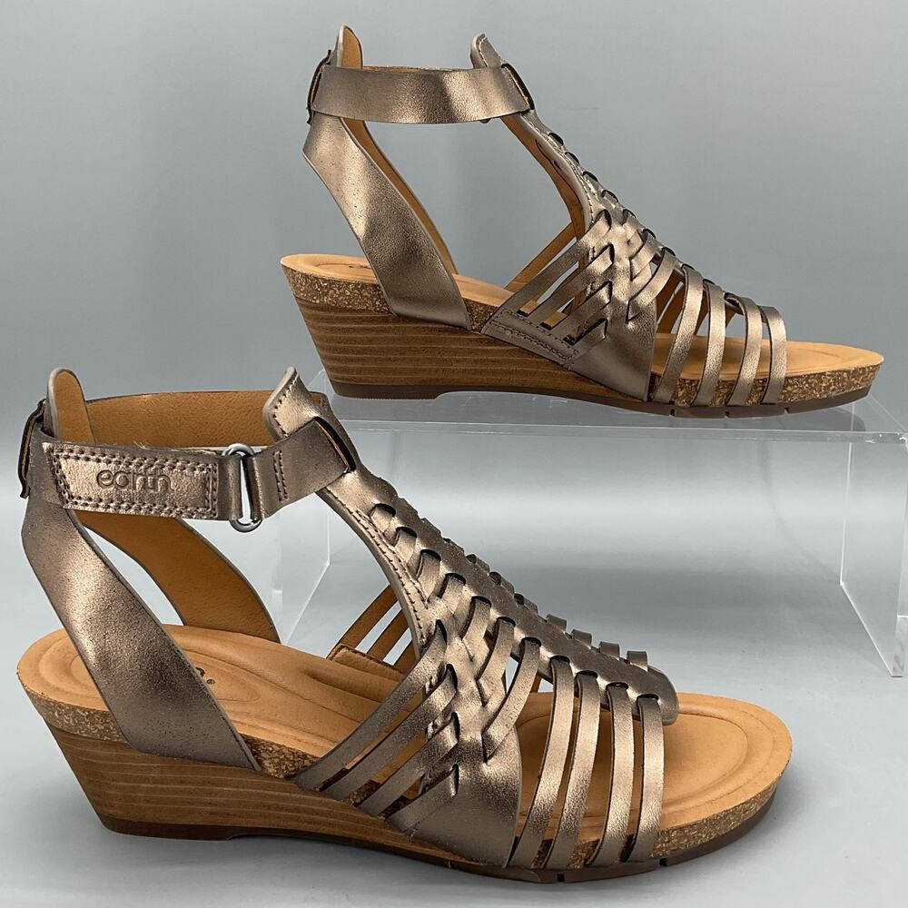NEW earth Women’s Hattie Fisherman Wedge Sandals Pewter Size 8M